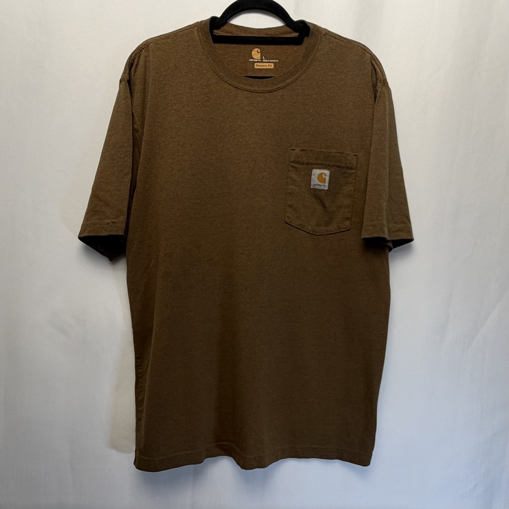 Carhartt Men K87 Green T-Shirt Short Sleeve Crew Neck Chest Pocket Size‎ L Tall